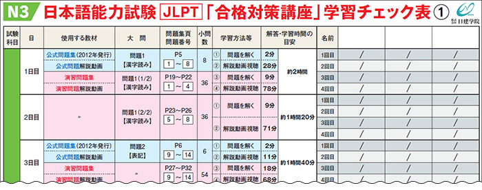 合格対策講座学習チェック表